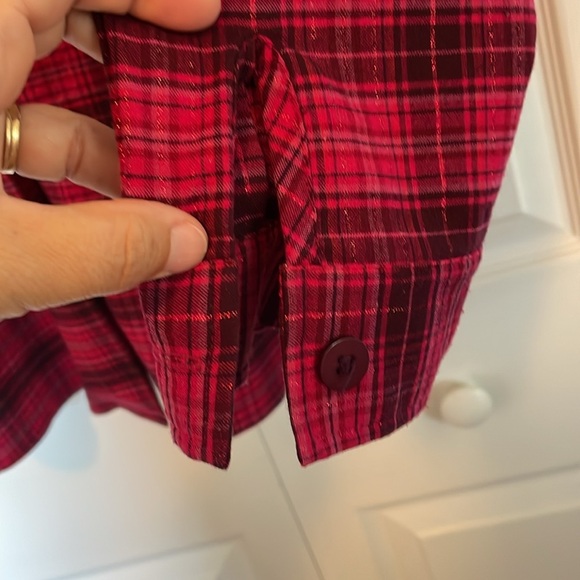 Women’s Coldwater Creek button down M pink sparkle plaid cute detail split back - Picture 7 of 11
